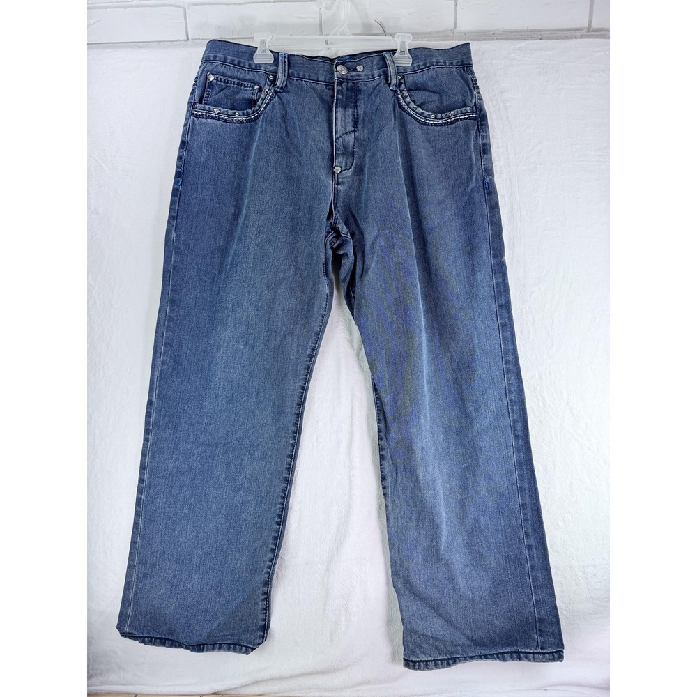 Coogi Jeans Mens 40x34 Blue Denim Studded Embroidered Back Pockets Relaxed Fit
